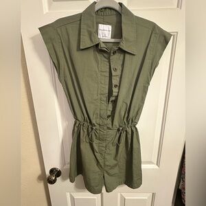 Green Button-Up Shorts Romper